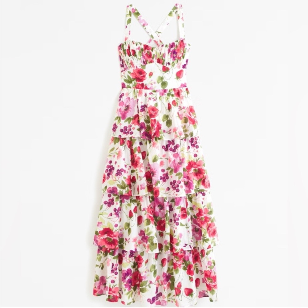 Abercrombie Lace-Up Back Tiered Maxi Dress